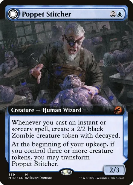 Poppet Stitcher // Poppet Factory, Magic card MID 339 — Innistrad: Midnight Hunt set
