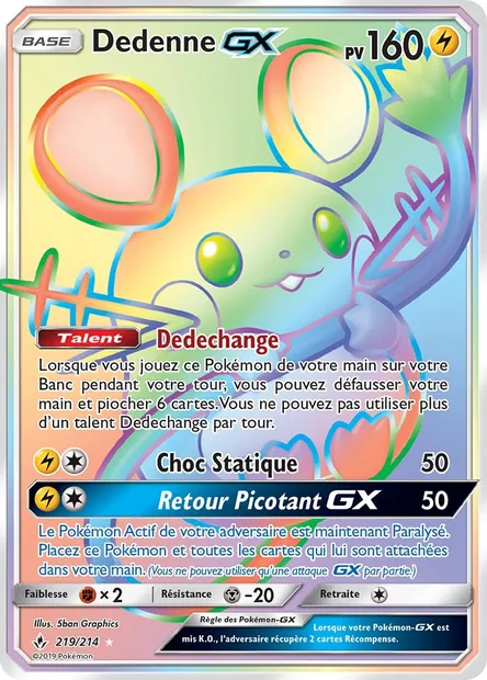Dedenne GX, carte Pokémon UNB 219 — extension Alliance Infaillible