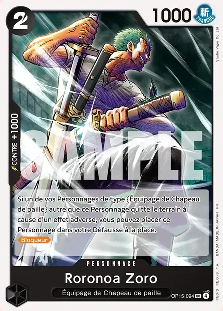 Roronoa Zoro, carte One Piece OP15-094 — extension AVENTURE SUR L'ÎLE DE DIEU