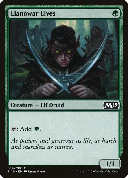 Llanowar Elves, Magic card M19 314 — Core Set 2019 set