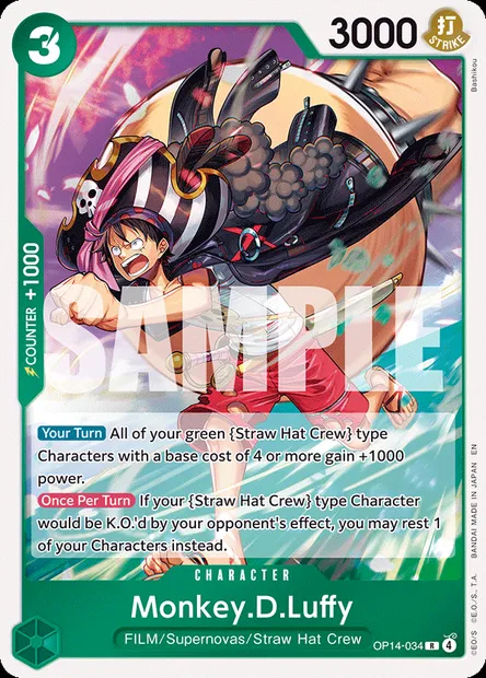 Monkey.D.Luffy, One Piece card OP14-034 — THE AZURE SEA’S SEVEN set