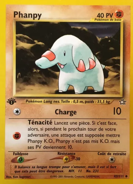Phanpy, carte Pokémon NG 43 — extension Neo Genesis