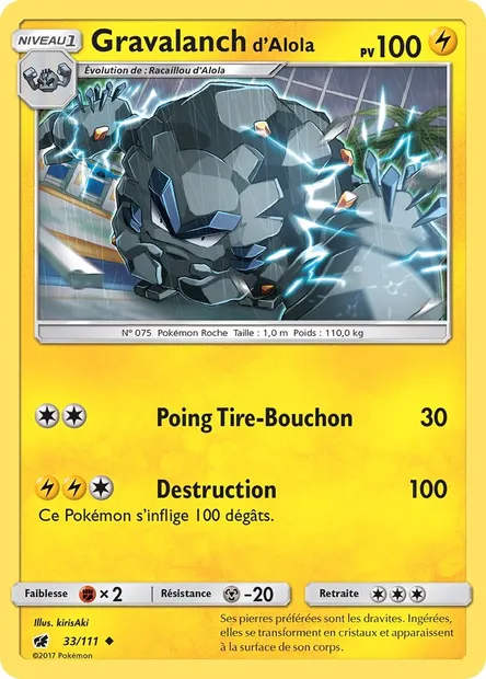Gravalanch d’Alola, carte Pokémon CIN 33 — extension Invasion Carmin