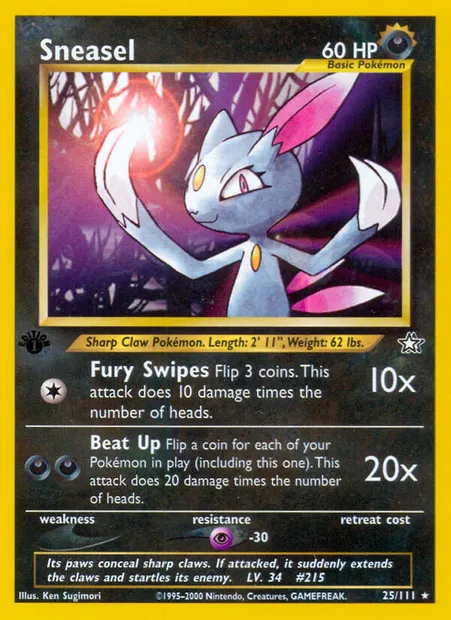 Sneasel, Pokémon card NG 25 — Neo Genesis set