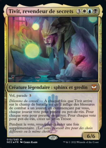 Tivit, revendeur de secrets, carte Magic NCC 10 — extension New Capenna Commander