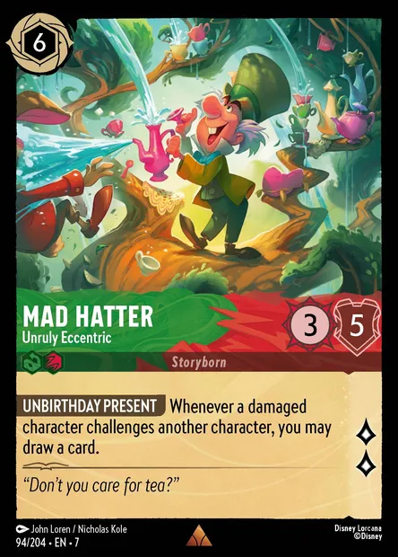 Mad Hatter - Unruly Eccentric, Disney Lorcana card CH7-094 — Archazia's Island set