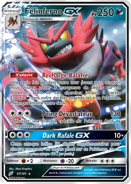 Félinferno GX, carte Pokémon TEU 97 — extension Duo de Choc