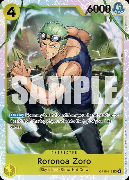 Roronoa Zoro, One Piece card OP15-113 — ADVENTURE ON KAMI’S ISLAND set