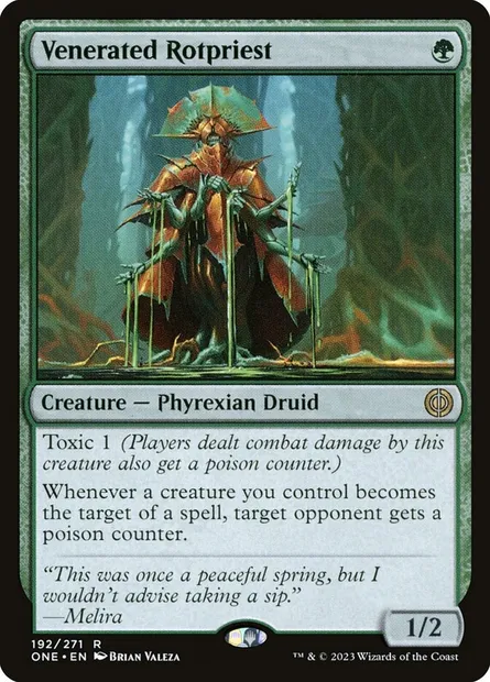 Venerated Rotpriest, Magic card ONE 192 — Phyrexia: All Will Be One set