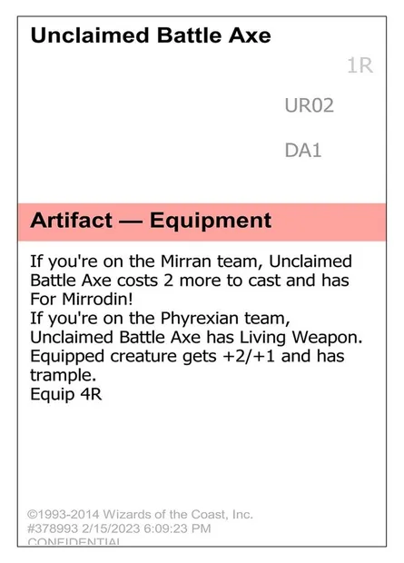 Unclaimed Battle Axe, Magic card UNK UR02c — Unknown Event set