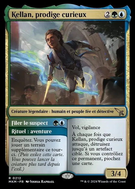 Kellan, prodige curieux // Filer le suspect, carte Magic MKM 212 — extension Murders at Karlov Manor