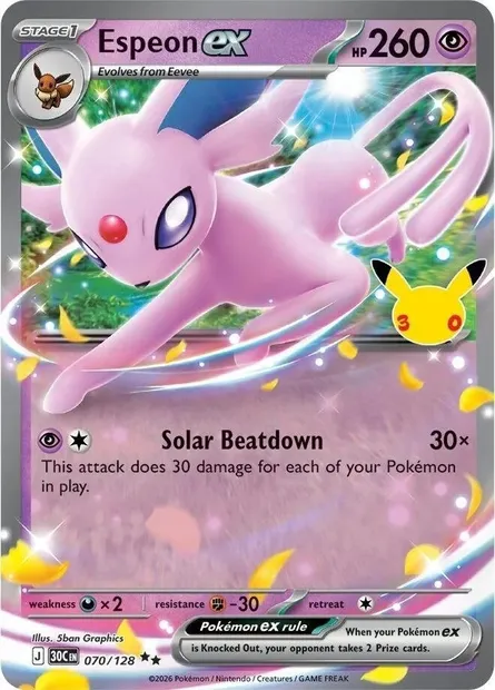 Espeon ex, Pokémon card 30C 070 — 30th Celebration set