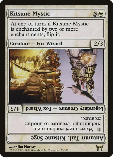 Kitsune Mystic // Autumn-Tail, Kitsune Sage, Magic card CHK 28 — Champions of Kamigawa set