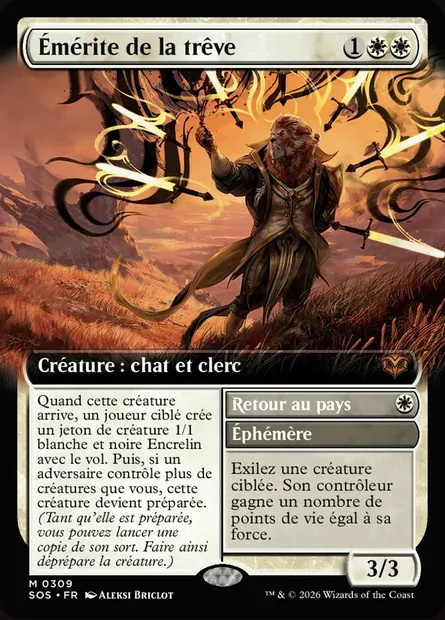 Émérite de la trêve // Swords to Plowshares, carte Magic SOS 309 — extension Secrets of Strixhaven