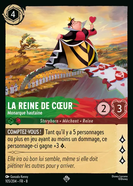 La Reine de Cœur - Monarque hautaine, carte Disney Lorcana CH8-105 — extension Le Règne de Jafar