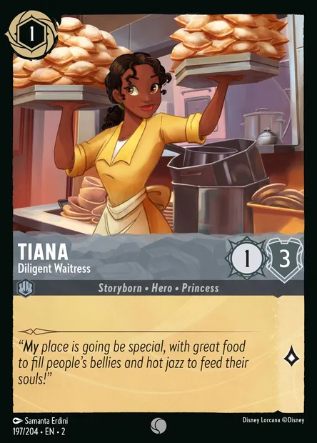 Tiana - Diligent Waitress, Disney Lorcana card CH2-197 — Rise of the Floodborn set