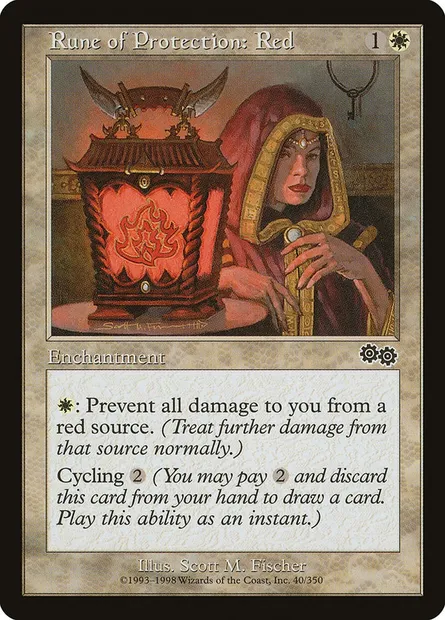 Rune of Protection: Red, Magic card USG 40 — Urza's Saga set