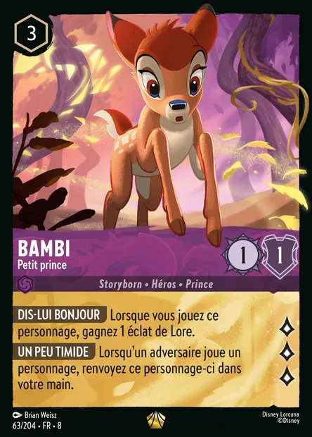 Bambi - Petit prince, carte Disney Lorcana CH8-063 — extension Le Règne de Jafar