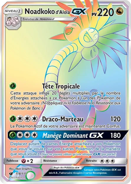 Noadkoko d’Alola GX, carte Pokémon CIN 118 — extension Invasion Carmin