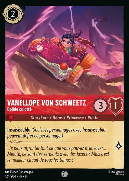 Vanellope von Schweetz - Bolide culotté, carte Disney Lorcana CH8-124 — extension Le Règne de Jafar