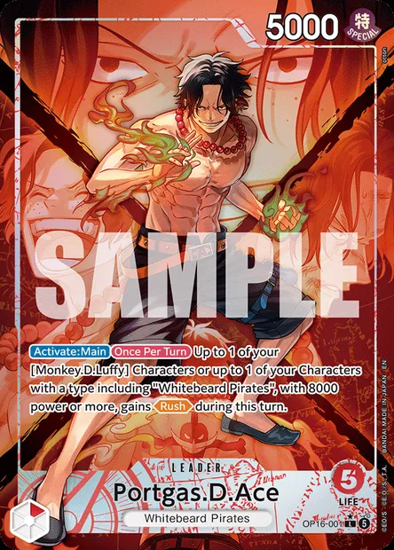 Portgas.D.Ace, One Piece card OP16-001 — THE TIME OF BATTLE set