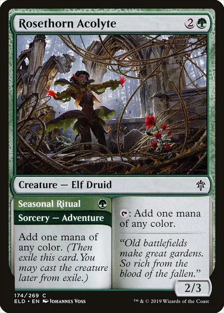 Rosethorn Acolyte // Seasonal Ritual, Magic card ELD 174 — Throne of Eldraine set