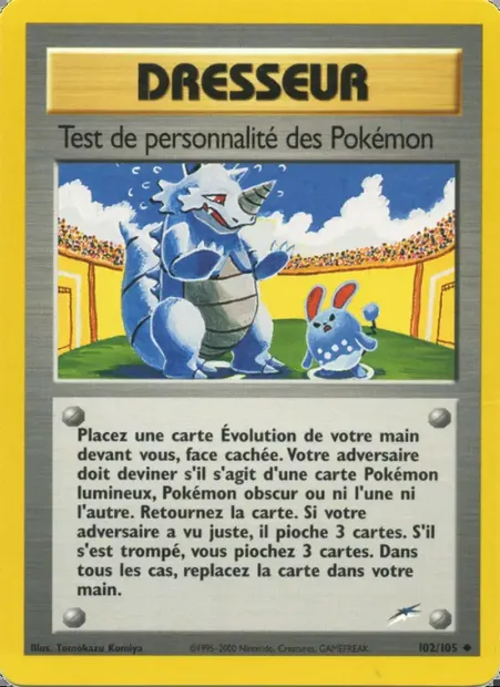 Test de personnalité des Pokémon, carte Pokémon NDE 102 — extension Neo Destiny