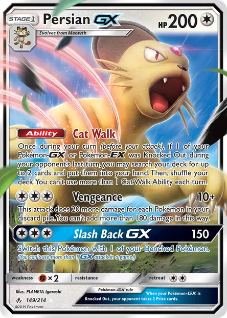 Persian GX, Pokémon card UNB 149 — Unbroken Bonds set