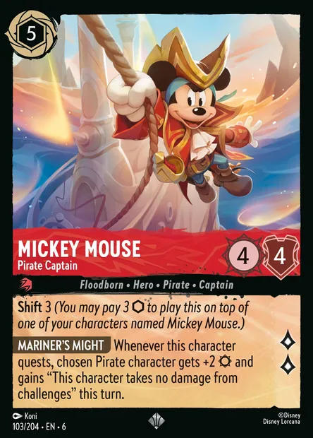 Mickey Mouse - Pirate Captain, Disney Lorcana card CH6-103 — Azurite Sea set