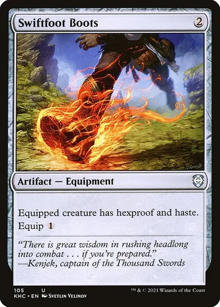 Swiftfoot Boots, Magic card KHC 105 — Kaldheim Commander set