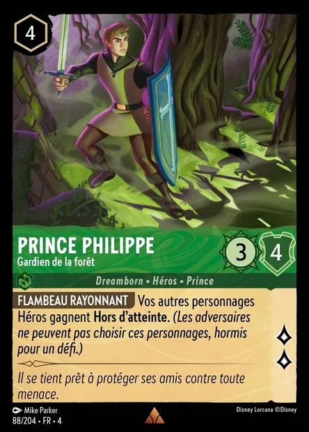 Prince Philippe - Gardien de la forêt, carte Disney Lorcana CH4-088 — extension Le Retour d'Ursula