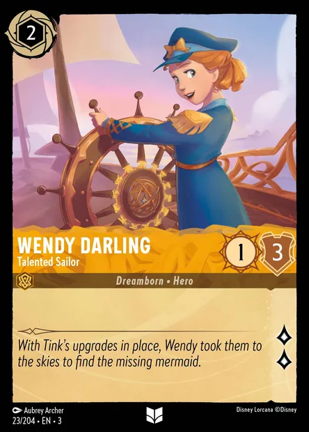 Wendy Darling - Talented Sailor, Disney Lorcana card CH3-023 — Into the Inklands set
