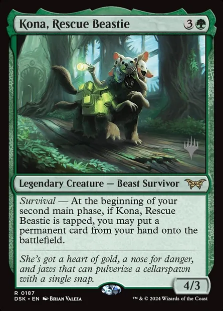 Kona, Rescue Beastie, Magic card PDSK 187p — Duskmourn: House of Horror Promos set