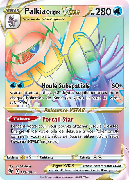 Palkia Originel VSTAR, carte Pokémon ASR 192 — extension Astres Radieux