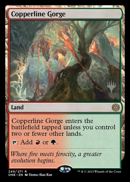 Copperline Gorge, Magic card PONE 249p — Phyrexia: All Will Be One Promos set