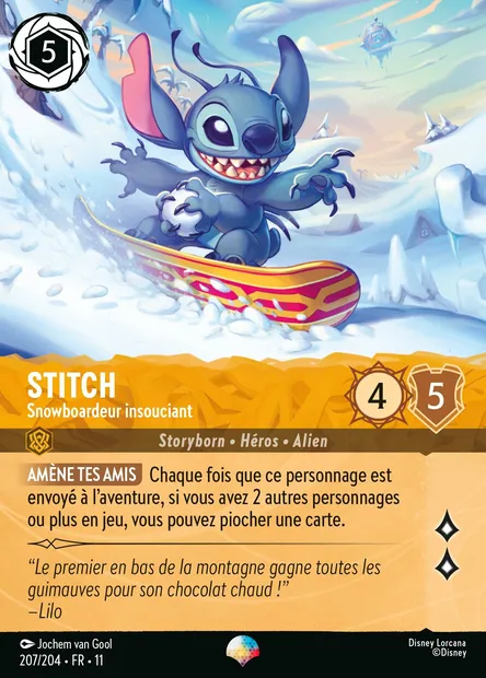 Stitch - Snowboardeur insouciant, carte Disney Lorcana CH11-207 — extension Givresort