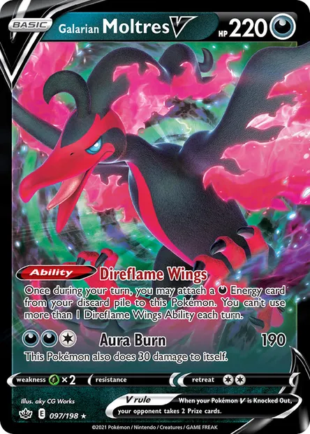 Galarian Moltres V, Pokémon card CRE 97 — Chilling Reign set