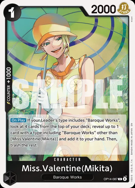 Miss.Valentine(Mikita), One Piece card OP14-087 — THE AZURE SEA’S SEVEN set