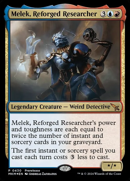 Melek, Reforged Researcher, Magic card MKM 430 — Murders at Karlov Manor set