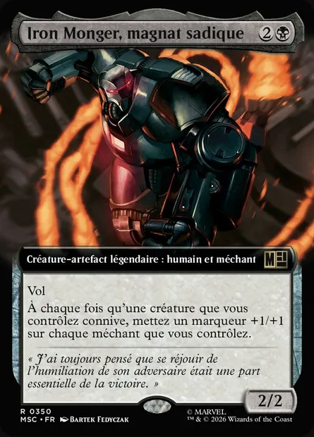 Iron Monger, magnat sadique, carte Magic MSC 350 — extension Marvel Super Heroes Commander
