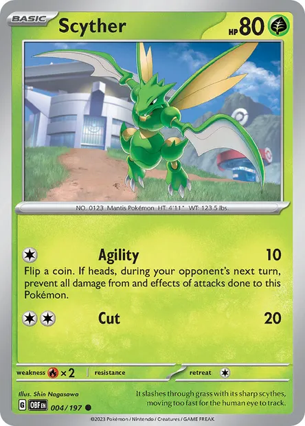 Scyther, Pokémon card OBF 004 — Obsidian Flames set