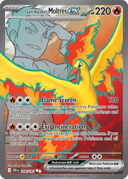 Team Rocket's Moltres ex, Pokémon card DRI 208 — Destined Rivals set