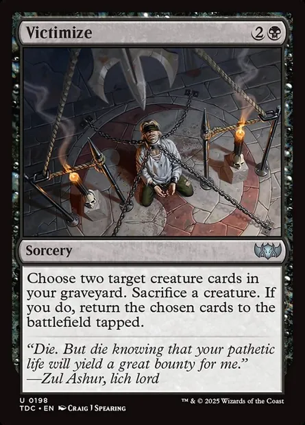 Victimize, Magic card TDC 198 — Tarkir: Dragonstorm Commander set