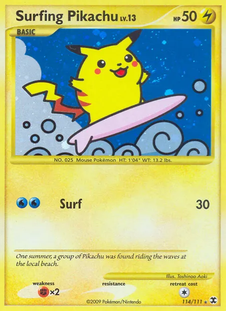 Surfing Pikachu, Pokémon card RR 114 — Rising Rivals set