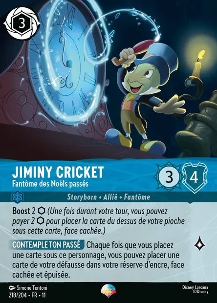 Jiminy Cricket - Fantôme des Noëls passés, carte Disney Lorcana CH11-218 — extension Givresort