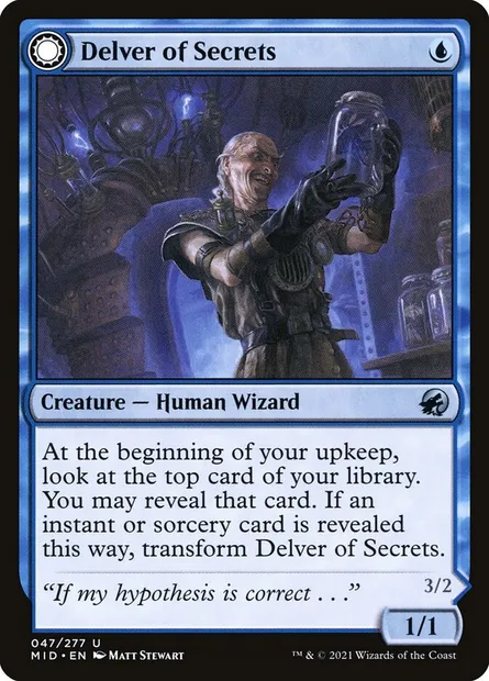 Delver of Secrets // Insectile Aberration, Magic card MID 47 — Innistrad: Midnight Hunt set