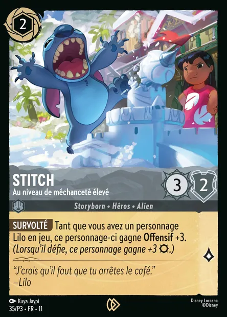 Stitch - Au niveau de méchanceté élevé, carte Disney Lorcana P3-035 — extension P3