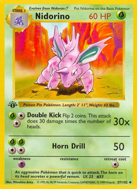 Nidorino, Pokémon card BS 37 — Base Set set