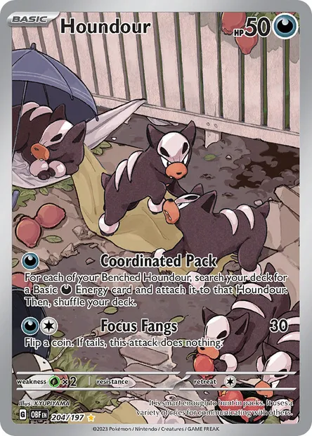 Houndour, Pokémon card OBF 204 — Obsidian Flames set