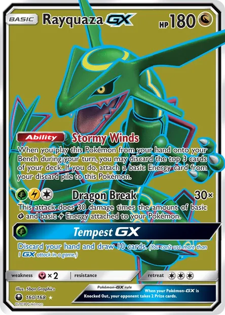 Rayquaza GX, Pokémon card CES 160 — Celestial Storm set